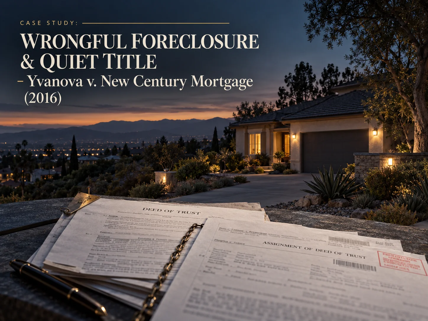 Home with a notice of trustee sale in Los Angeles County, illustrating a California wrongful foreclosure case